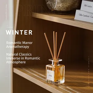 Diffusore A Bastoncini Aromaterapia Senza Fuoco Olio Essenziale Bottiglia Di Vetro Quadrata Con Bastoncini Di Rattan Profumo Casa