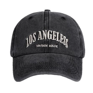 Vintage washed charcoal baseball cap with Los Angeles 3D embroidery and retro finish