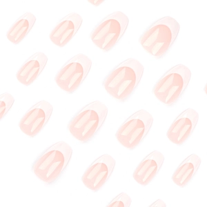French ballet press on nails set with translucent pink base and white tips, 24 pieces
