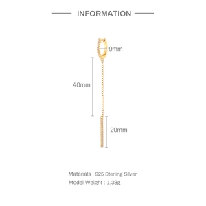 Detailed dimensions of 925 sterling silver tassel drop earrings with gold finish