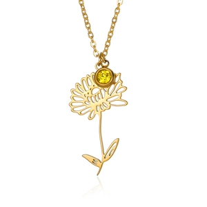 18k gold plated stainless steel sunflower necklace with yellow birthstone pendant