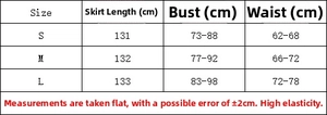 Size chart table for sexy strapless maxi dress with bust and waist measurements in cm