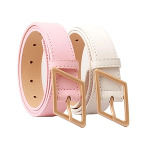 Fashionable pink and beige women's wide belts with premium gold geometric buckles