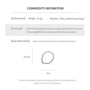 Detailed sizing guide showing 41.9cm length and weight specifications for pearl necklace