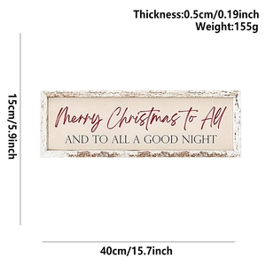 Detail showing dimensions and 155g weight of wooden Merry Christmas To All door plaque