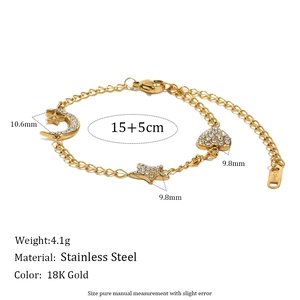 Bracelet élégant en acier inoxydable plaqué or 18 carats avec lunes étoiles cœurs