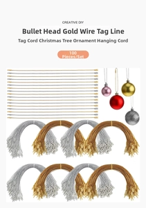 Detail view of gold and silver bullet head tag ropes for Christmas decorations.