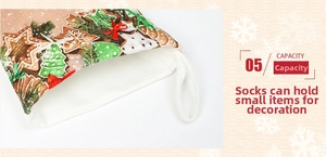 Close-up of printed Christmas stocking showing fine stitching and inner lining texture