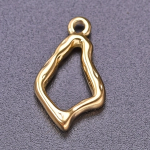 Close-up of irregular 18k gold plated stainless steel pendant with polished finish