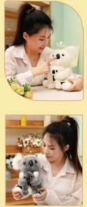 Close-up of mother and baby koala plush toys showing soft fluffy texture and cute features