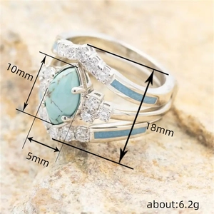 Ensemble de 3 bagues vintage avec pierre turquoise et zircons blancs sur roche
