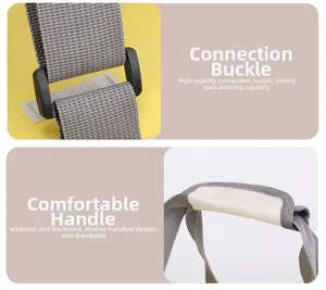 Detail of durable buckles and thickened dual-handle on the yellow pet carrier bag