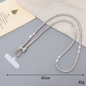 Sparkling rhinestone butterfly phone crossbody lanyard with silver chain and card