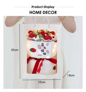 Handcrafted crochet strawberry bouquet with LED lights in a 35cm gift box with window