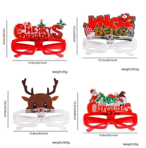 Detailed dimensions and weight specifications for four festive LED Christmas party glasses