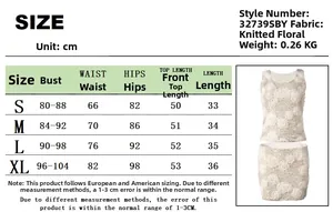 Detailed size chart for 3D floral cutout two-piece set in knit sequin fabric with measurements