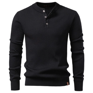Mens Henley Ribbed Knit Sweater Viscose Polyester Long Sleeve Slim Fit Casual Pullover Top