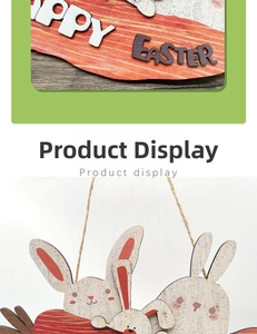 Detail of wooden Easter rabbit pendant with Happy Easter letters and rustic hemp rope