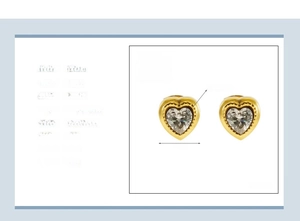 Detailed spec view of 10mm gold heart stud earrings with 18K plating and zircon