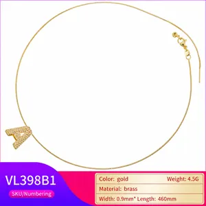 Hip hop style gold plated copper letter A necklace with micro paved cubic zirconia stones
