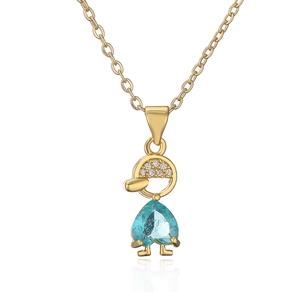 18K gold plated necklace with a cute boy pendant featuring a blue heart cubic zirconia
