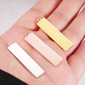 Polished rectangular stainless steel DIY pendant blanks in silver, gold, and rose gold