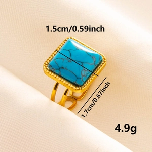 Vintage gold-plated infinity ring with square blue turquoise stone and dimensions