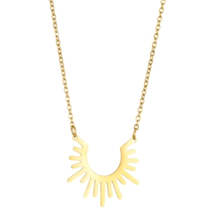 Gros plan du pendentif tournesol doré avec rayons sur une chaîne de collier délicate
