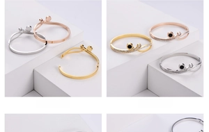 Détails de bracelets en acier titane avec strass et fermoir à boucle fonctionnel