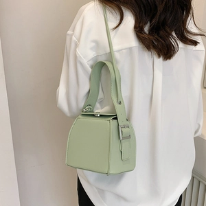 Elegant light green box-shaped PU leather handbag for women with adjustable strap