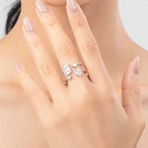 S925 sterling silver double layer geometric zircon ring on a model's finger