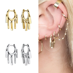 Minimalist S925 needle geometric drop earrings with long metal bars in gold and silver