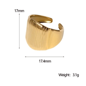 Detailed size chart of a gold textured irregular ring with 17mm and 17.4mm dimensions