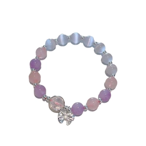 Cat eye stone and crystal beaded butterfly charm bracelet for women in sweet summer style