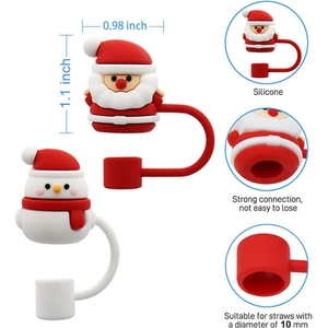 Christmas Santa and Snowman silicone straw covers for 10mm Stanley cup straw accessories