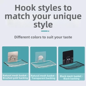 Wall-mounted stainless steel soap dish set in brushed gold, silver, and black finishes