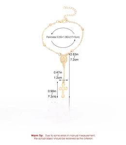 Detailed measurement view of gold cross beaded bracelet with 17+5cm adjustable length