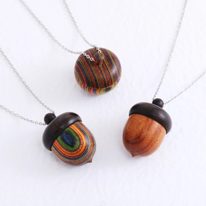 Acorn Pinecone Apple Wooden Pendant Necklace Stainless Steel Chain Handmade Natural Forest Style Fashion Jewelry For Women