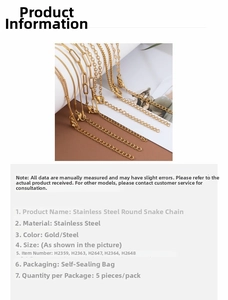 Detail showing five types of adjustable titanium steel chains in gold and silver finishes