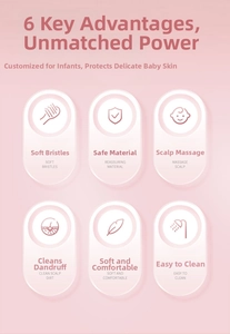 Detail view of baby hair brush featuring soft bristles for gentle scalp massage and cleaning