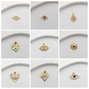 9 styles of 18K gold plated evil eye charms with blue zirconia for DIY jewelry making