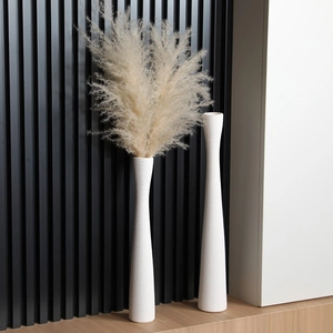 Set di vasi in ceramica bianca con erba di pampa per decorazione d'interni minimalista