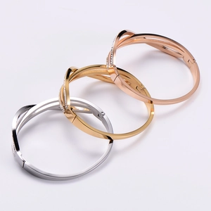 Three-tone twisted rope bracelet set with micro zircons in silver gold and rose gold