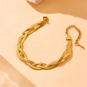 Chic 18K gold plated multi-layer braided chain bracelet with adjustable lobster clasp