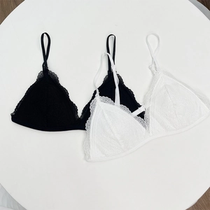 French Lace Triangle Bralette Sexy Backless Wire-Free Breathable Thin Internal Bra With Detachable Straps