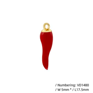 Detailed close-up of a red chili pendant with 17.5mm length and 5mm width measurements