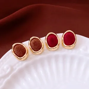 Vintage Irregular Geometric Stud Earrings With 925 Sterling Silver Earring Post Alloy Flocking Velvet Texture Women