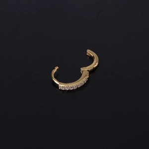 Mini gold-plated copper hinged hoop earrings with a row of sparkling cubic zirconia