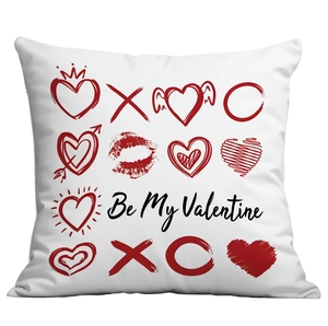Valentine's Day pillow case with 'Be My Valentine' red heart print on white fabric