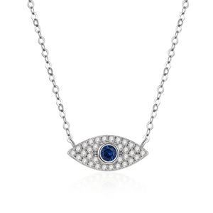 Elegant S925 sterling silver necklace featuring a blue evil eye pendant with white zircon
